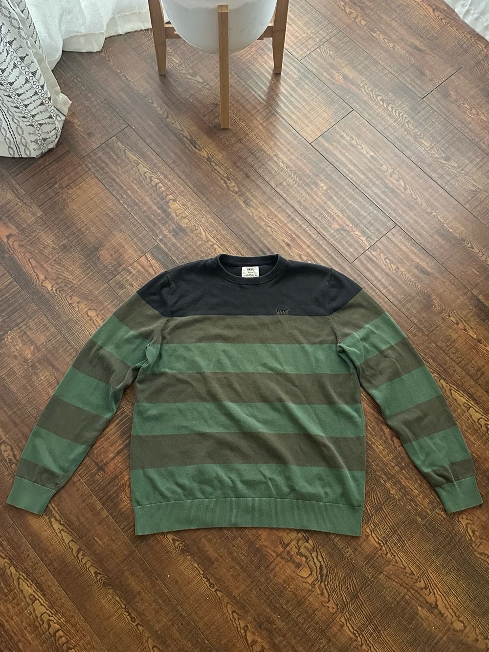 Vans Green and Black Striped Crewneck Sweater